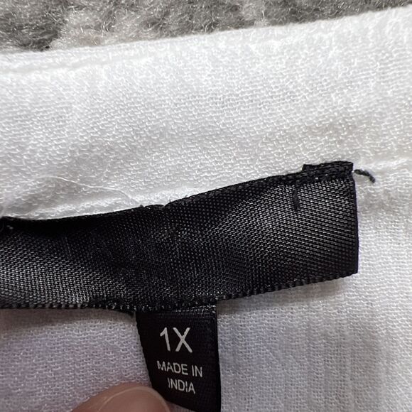 Hannah Plus Embroidered Peasant Blouse Top Womens 1X White Blue Beachy Boho - Picture 4 of 9